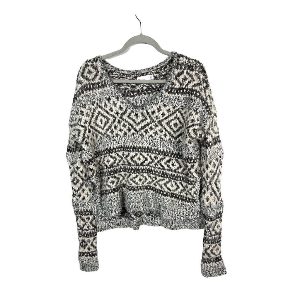 Abercrombie & Fitch Womens XS Grey White Eyelash Knit Tribal V-Neck Sweater